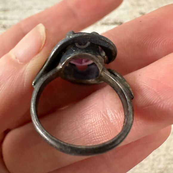 Vintage Sterling Taxco Amethyst Modernist Ring - Picture 5 of 10